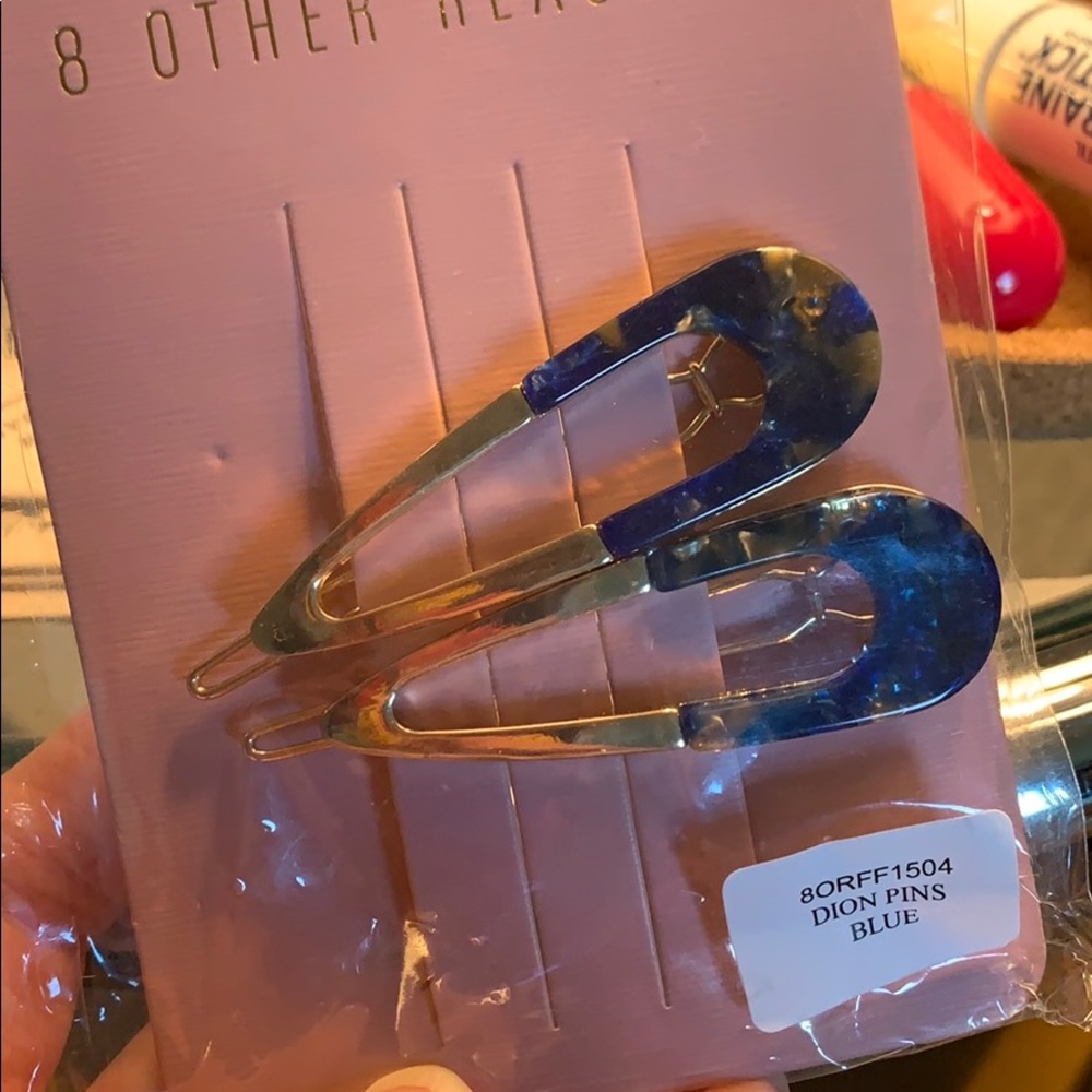 8 other reasons barrettes. Blue tortoise and gold
